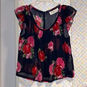 💫 Navy Floral Mesh Blouse 💓